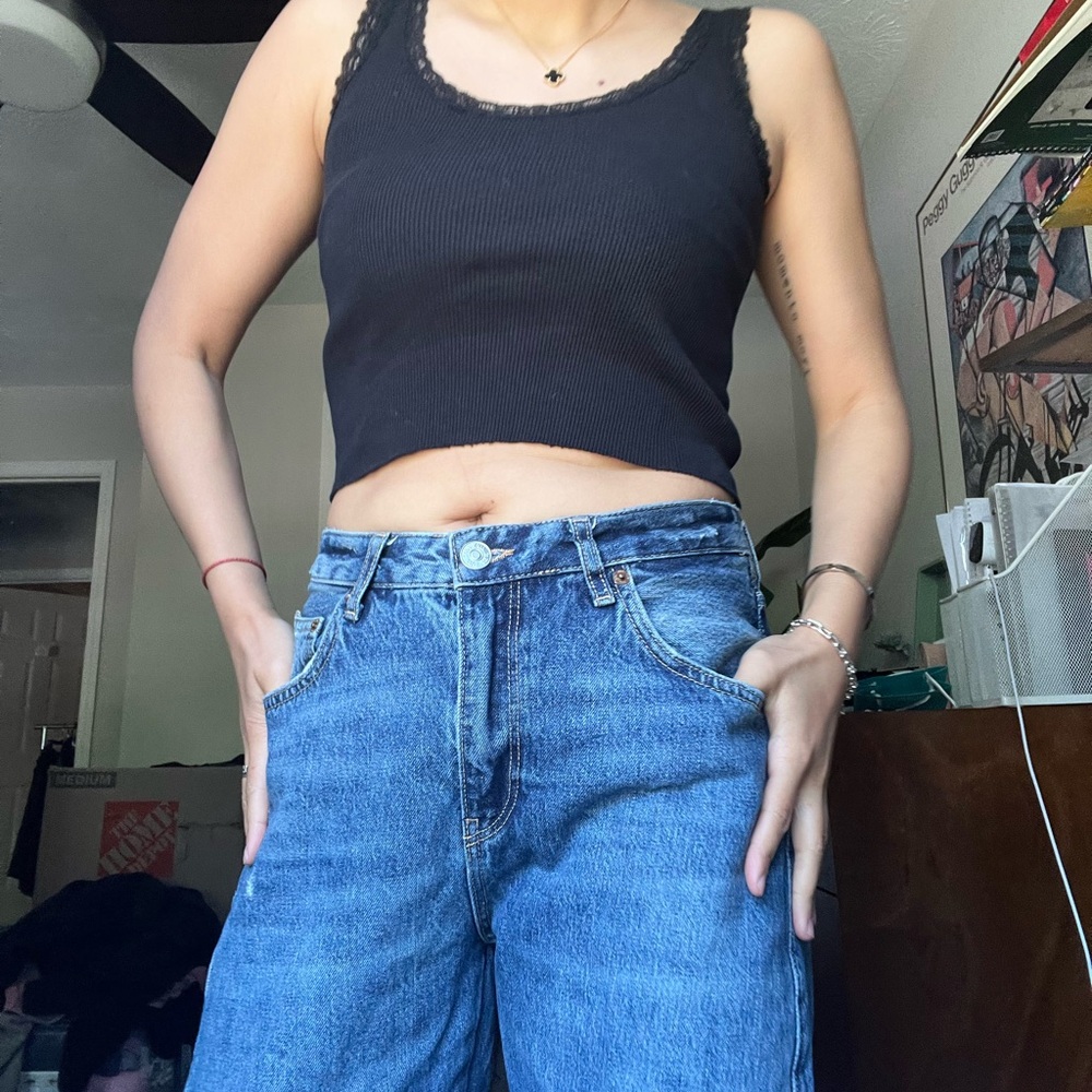 Brandy Melville Black Ribbed Tank Top size 10